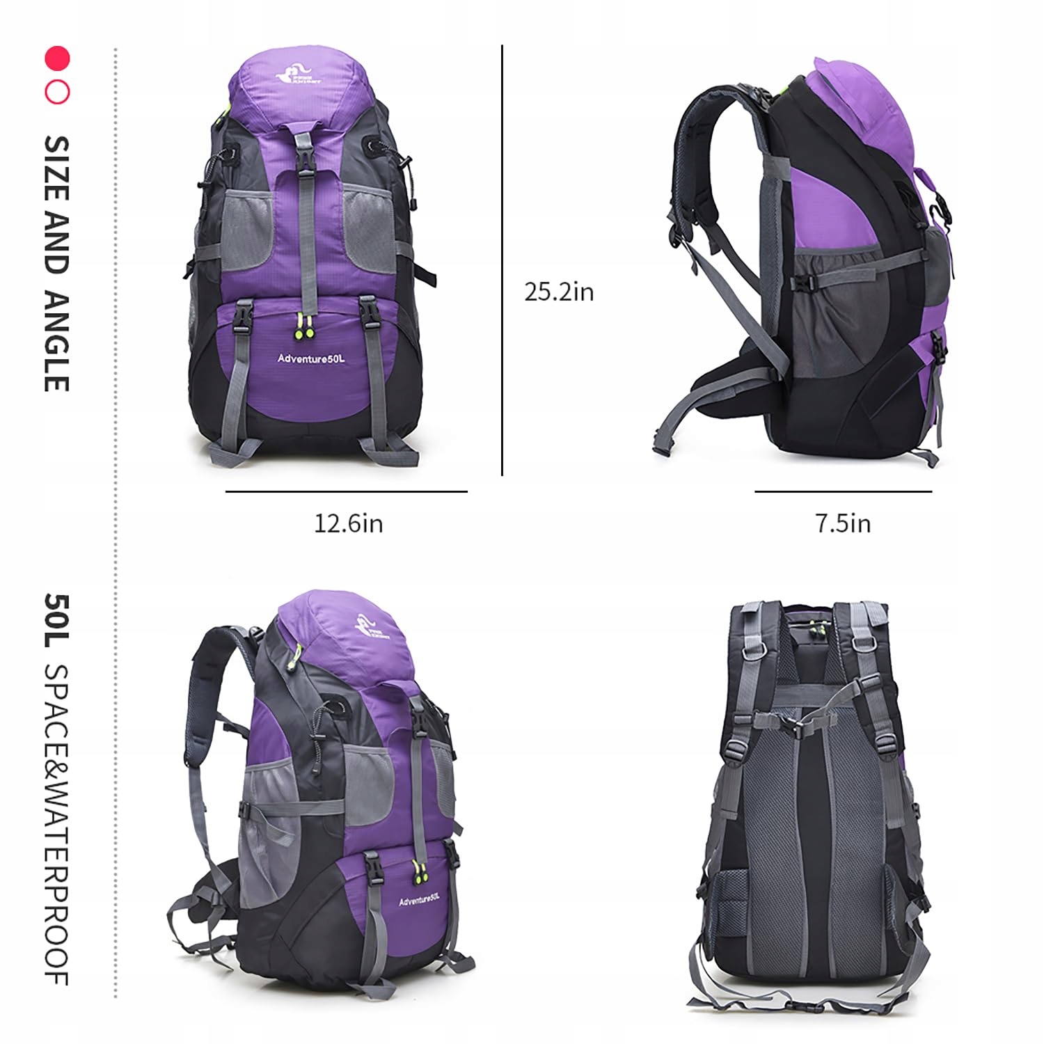 BSEASH 50L Waterproof Hiking Backpack for Climbing Camping Travel Wersja 3 — miniatura 2