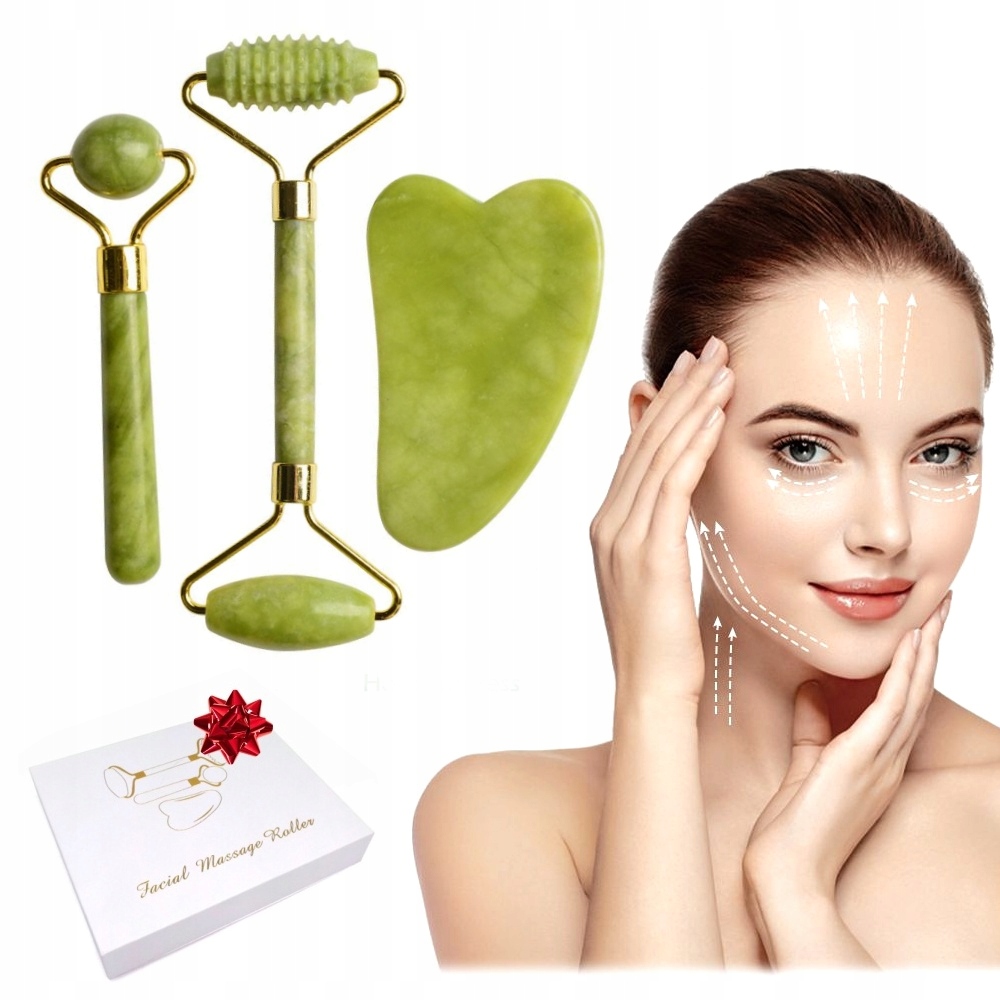 Jadeitová sada pro masáž obličeje 2x Roller Gua Sha