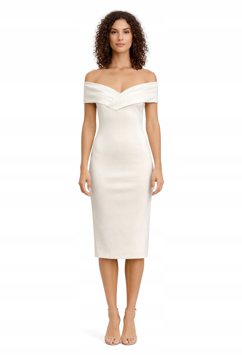 Elisabetta Franchi Bílá Šaty S Odhalenými Rameny MIDI 42 I4C