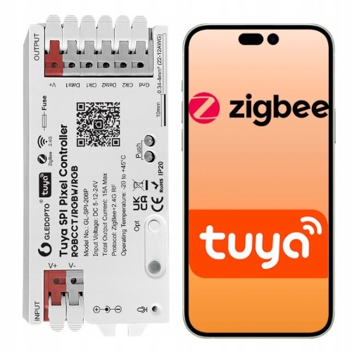 Ovladač pro adresovatelné Led pásky ZigBee Tuya Smart Spi Rgbw Zigbee2MQTT