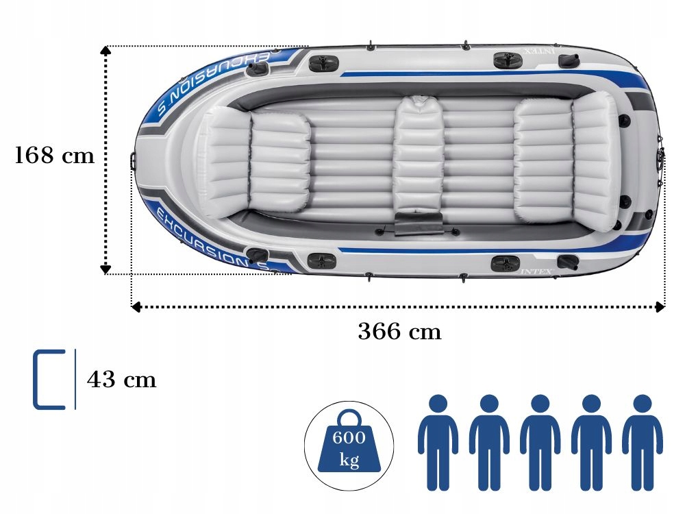 Duży Ponton Intex Excursion 5 POMPKA + WIOSŁA 68325 MODEL 2024 Stan opakowania oryginalne