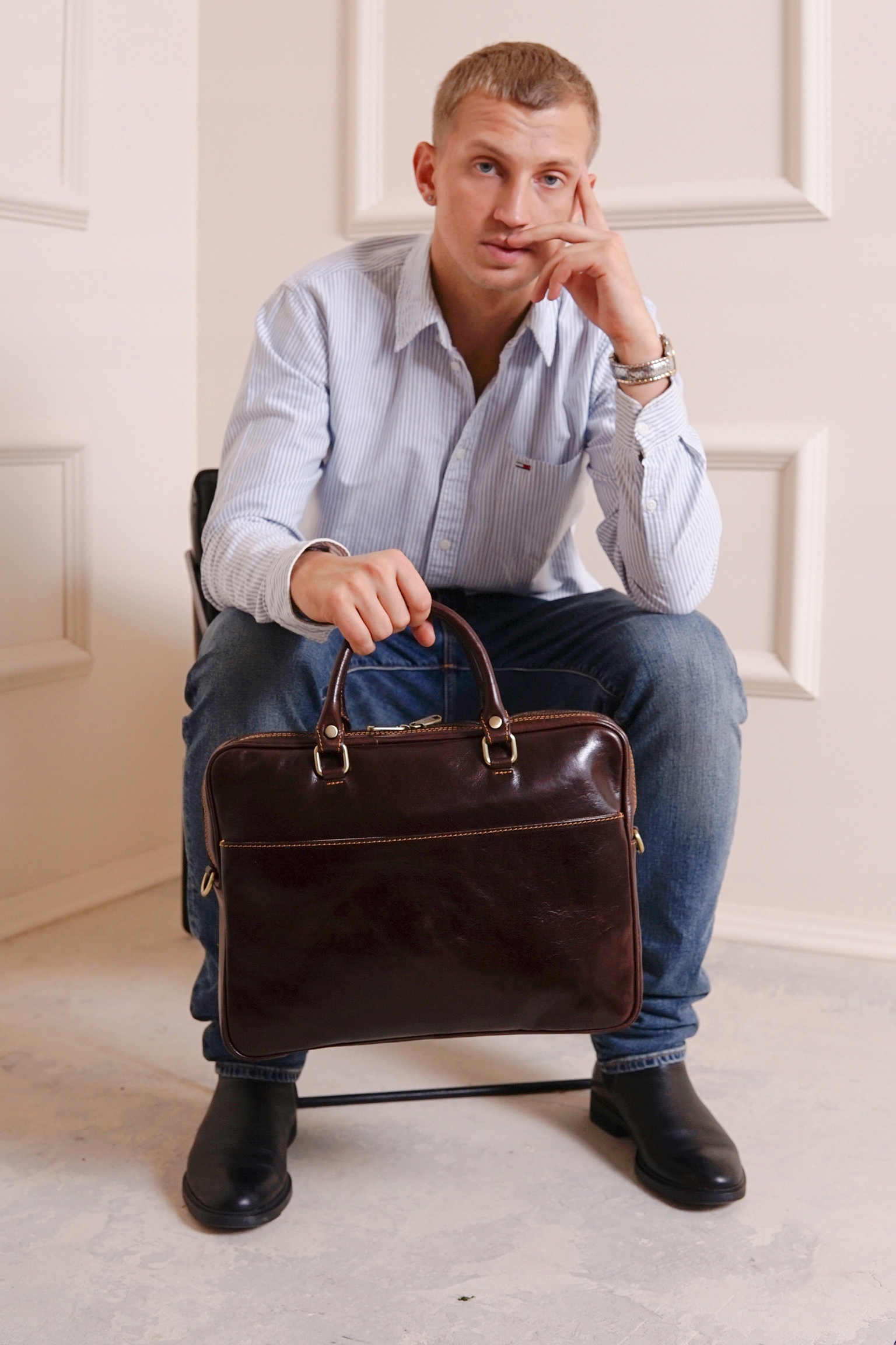 Pánská aktovka z přírodní kůže Riccardo Hnědá