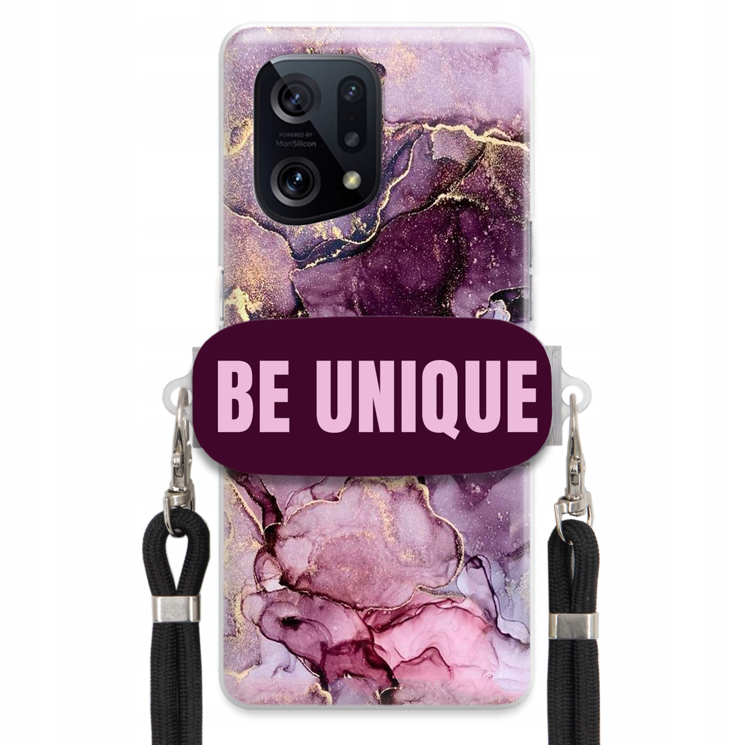 Prémiové puzdro pre Oppo Find X5 Case Uchywt Šnúrka Čierna Fialová Mramor