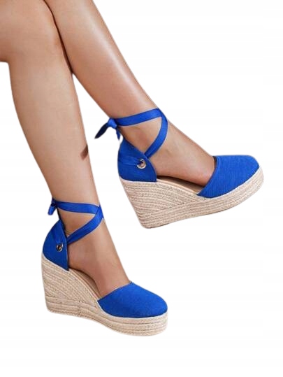 Shein Dámské Espadrilky Na Klínku S Vázáním, Modré, Velikost 39,5 1JA