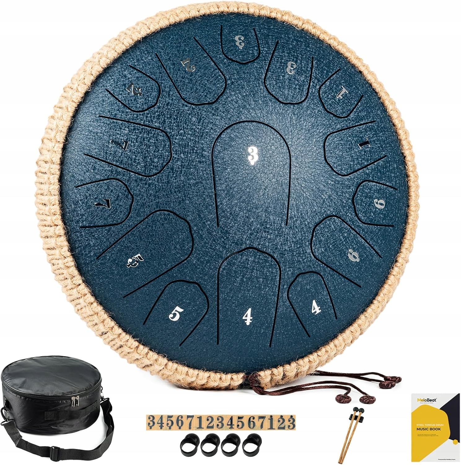 MeloBeat ocelový jazykový buben handpan 33 cm 15 tun D dur taška 13 palců