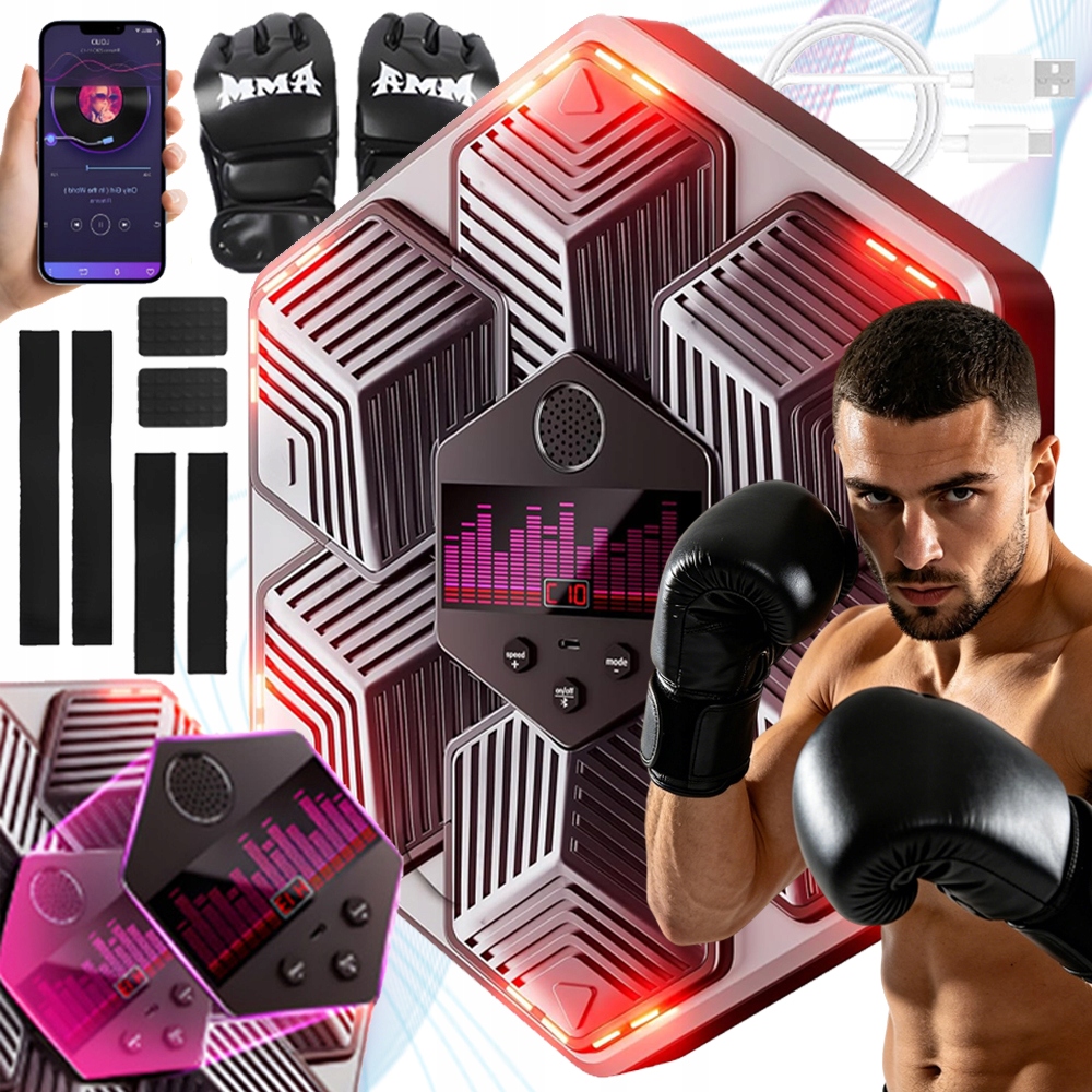 Maszyna Bokserska Bluetooth Sześciokątna Z Led 16 Poziomów Prędkości Zestaw