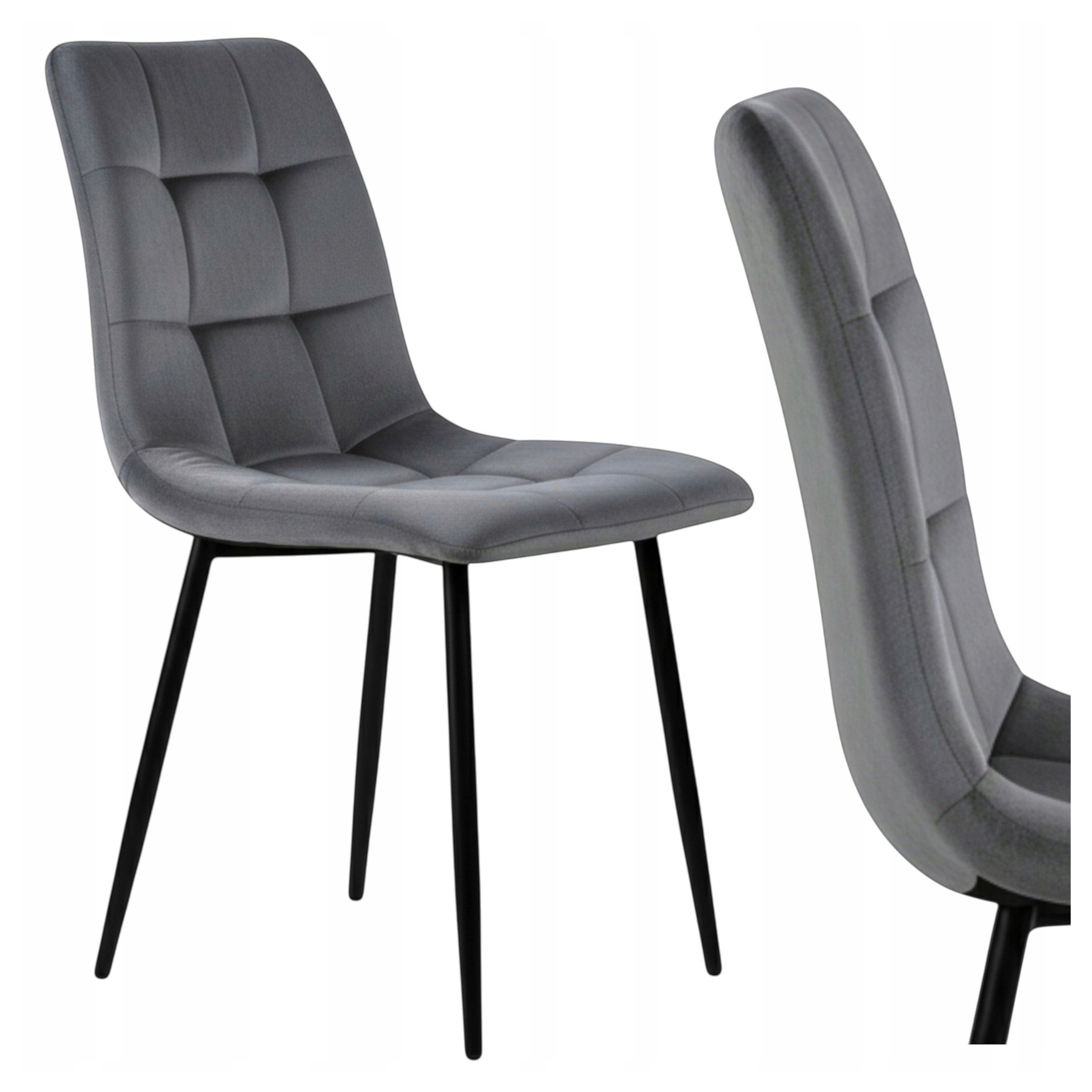 Krzesło Welurowe Szare Tapicerowane Kwadraty Welur Do Salonu Kuchni Krata