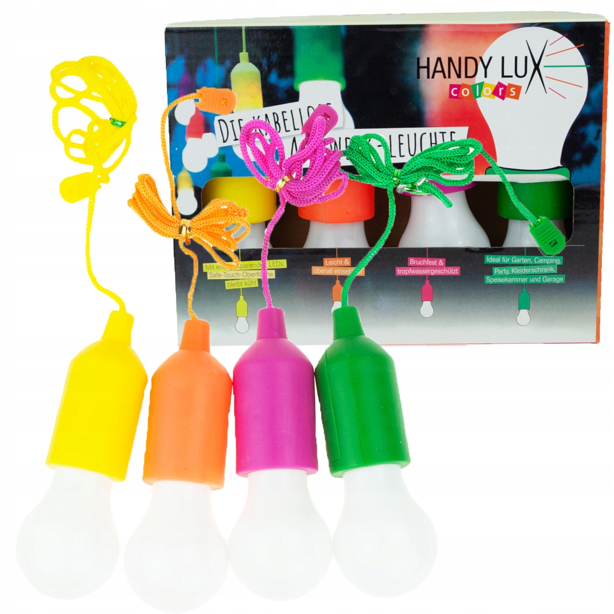 LAMPKI LED na SZNURKU BATERIE KOLOROWE ŻARÓWKA 4SZT ŻARÓWKI przenośne 4szt