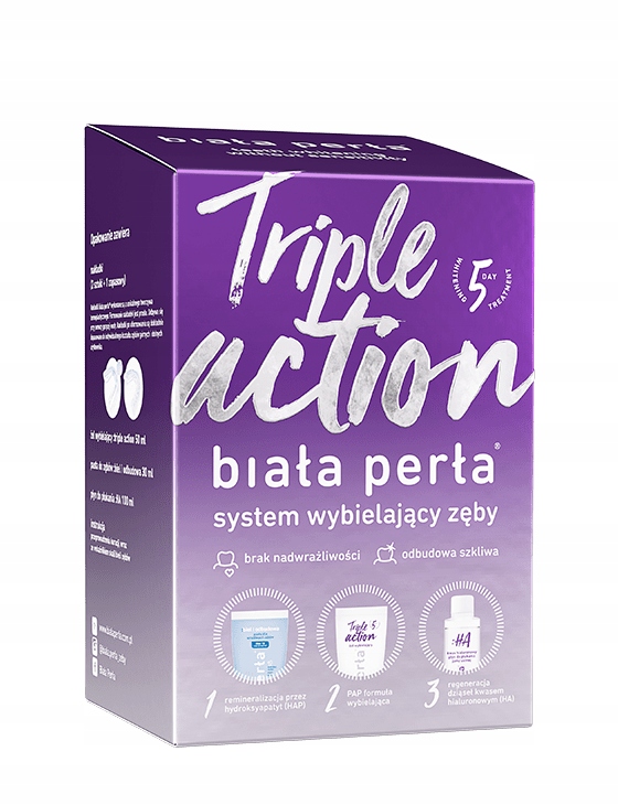 2 x Biała Perła Triple Action system wybielający zęby żel płyn pasta