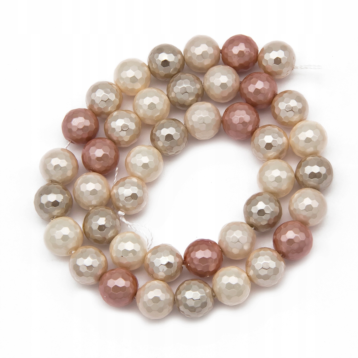 Korálky Shell Pearl Kulaté, Fasetované, Mix, 10mm, 41ks/39 Cm/šňůra