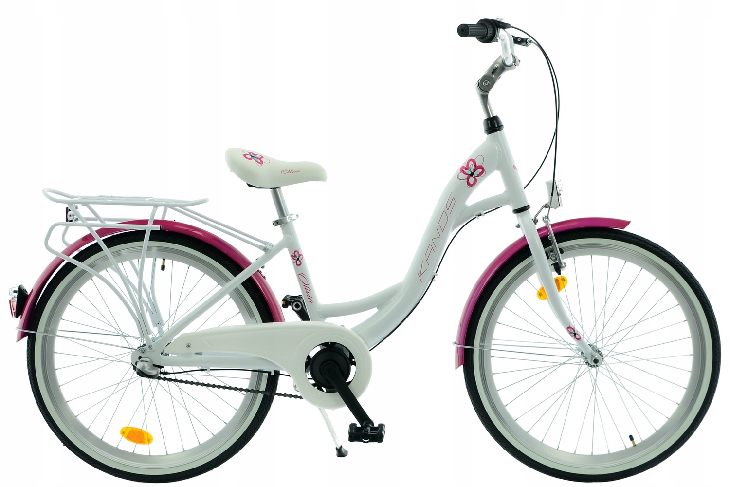Rower 24 Kands Olivia 3-biegi biało-różowy połysk R14 wzrost 125-143cm 2025