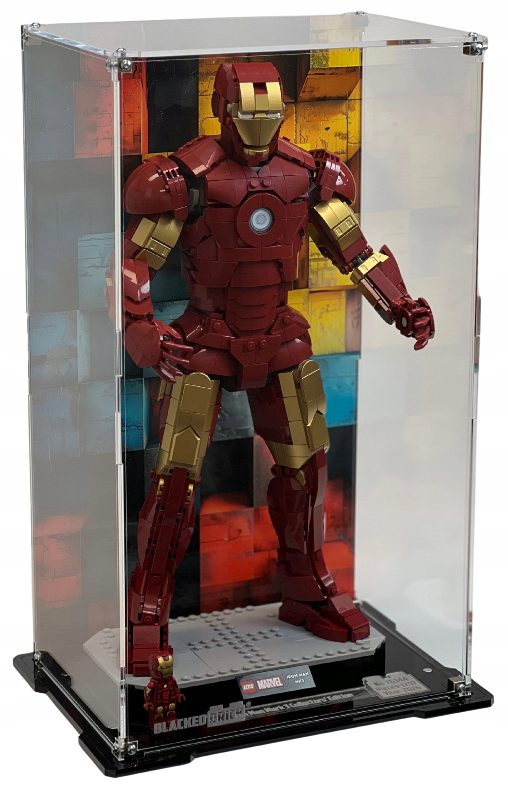 Vitrína s pozadím Blacked Brick pre Lego 76344 Marvel Iron Man Mark 3