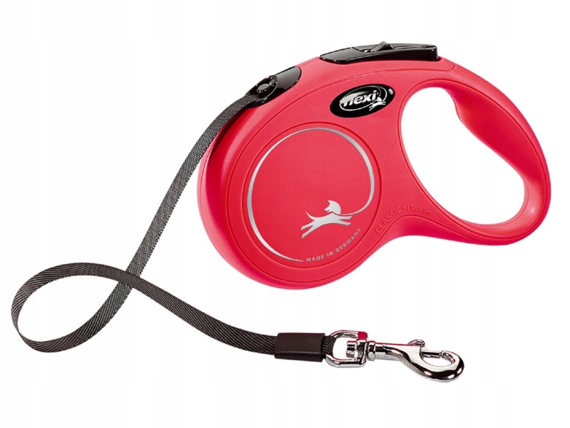 Smycz New Classic L taśma czerwony -8m -do 50kg