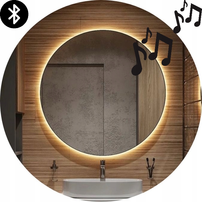 Lustro Okrągłe Led 90CM Z Głośnikiem Bluetooth