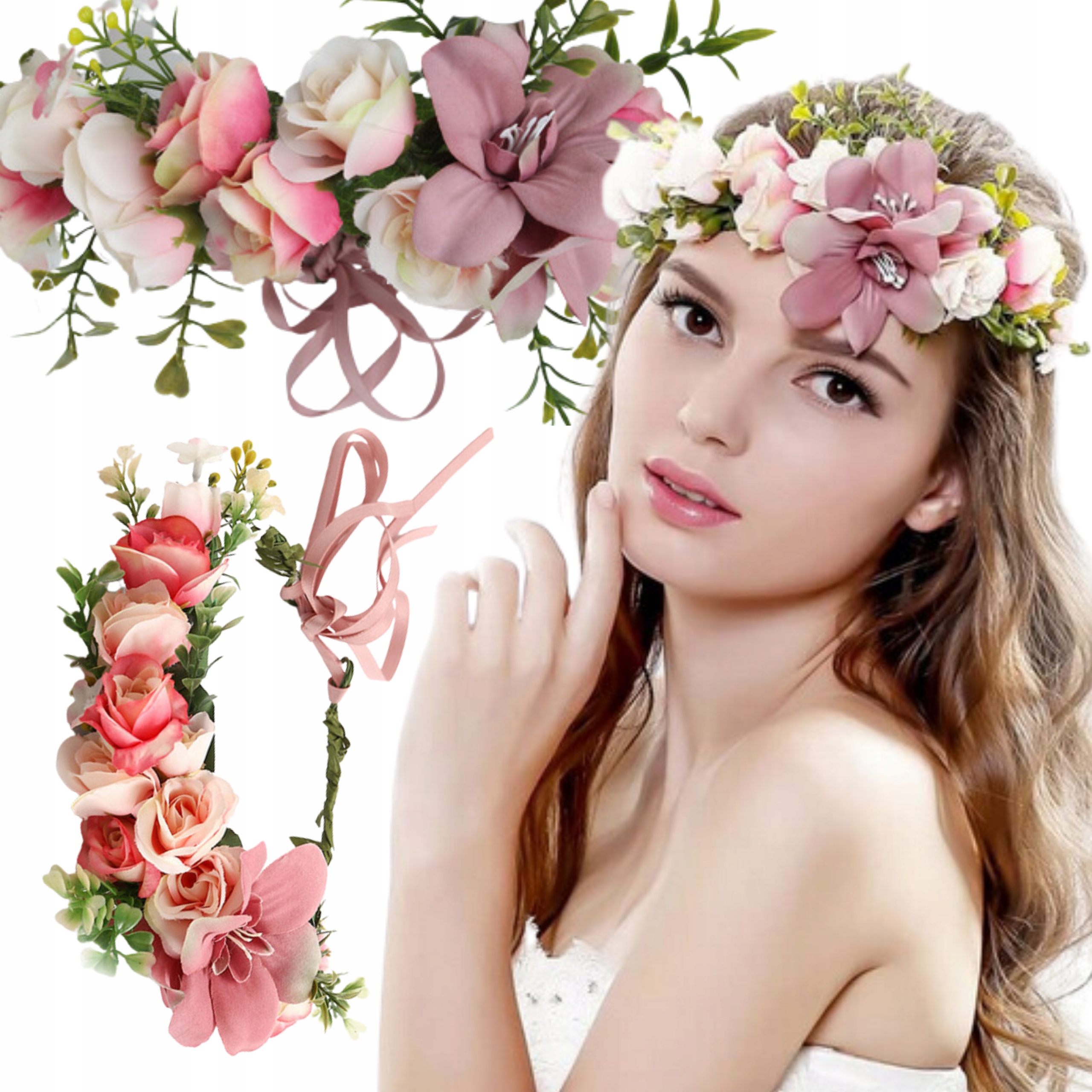 

Opaska Wianek Na Glowe Slub Boho Kwiaty Panienski