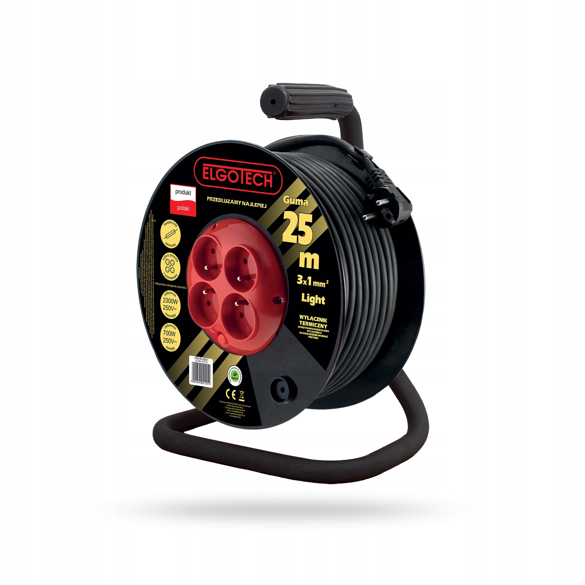 Predlžovací Kábel bubnový 20 m Ow 3x1 4xGS Elgotech PZB-40-20G/1