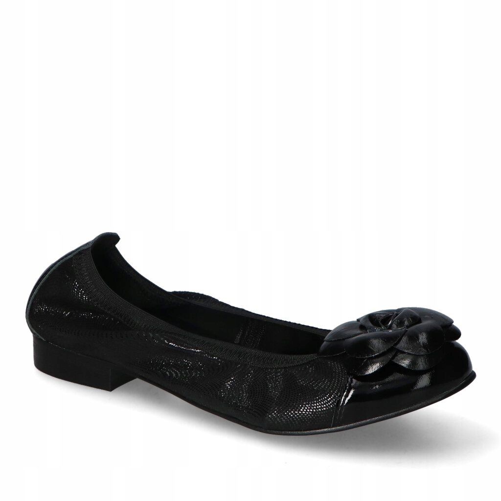 Dámské baleríny Gamis Černé Lak+Semiš Kožené s ozdobou 38