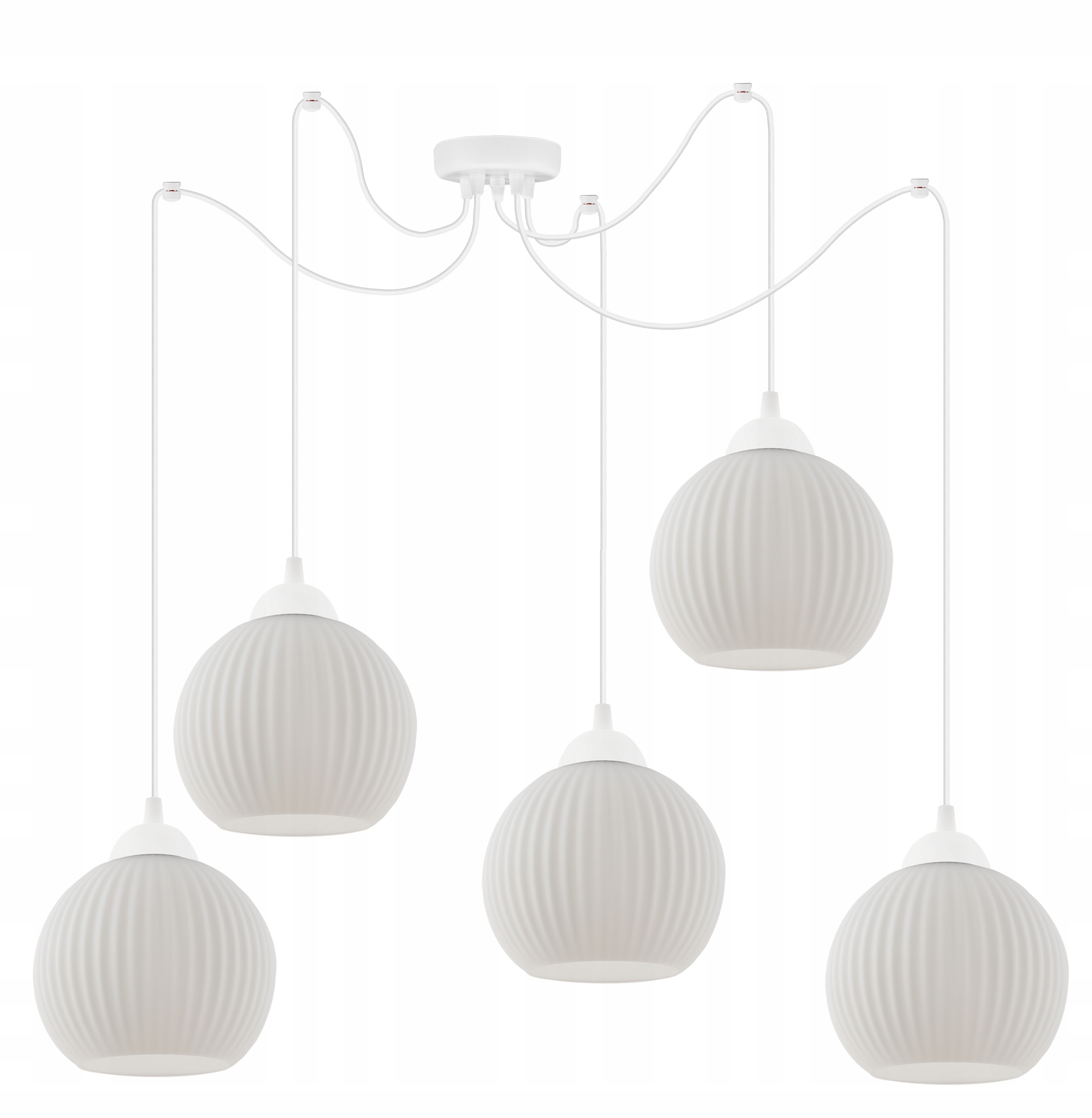 Závěsné Stropní Svítidlo Lustr Pavouk Bílý Skleněný Stínítko Rýhovaná Koule