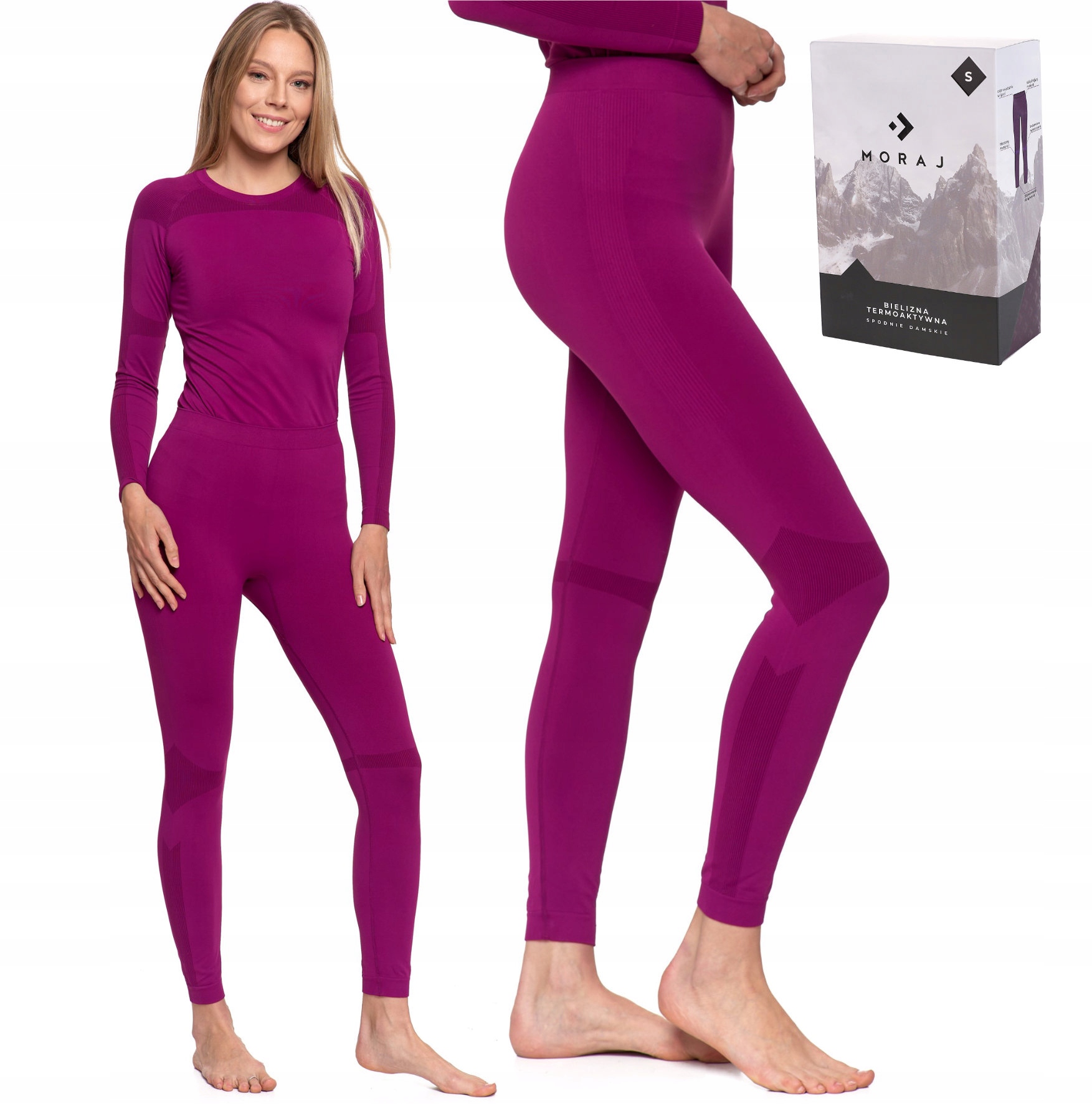 Legginsy Damskie Termoaktywne Bielizna Termo Bezszwowa Spodnie Fioletowe XL