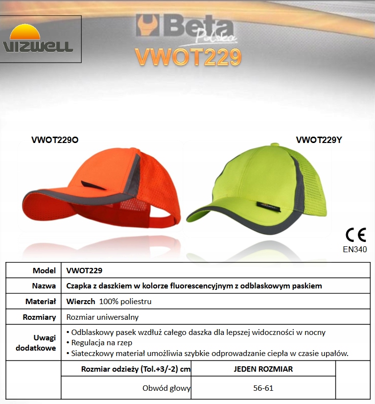 CZAPKA Z DASZKIEM PASEK ODBLASKOWY BETA VWOT229 Rozmiar XL