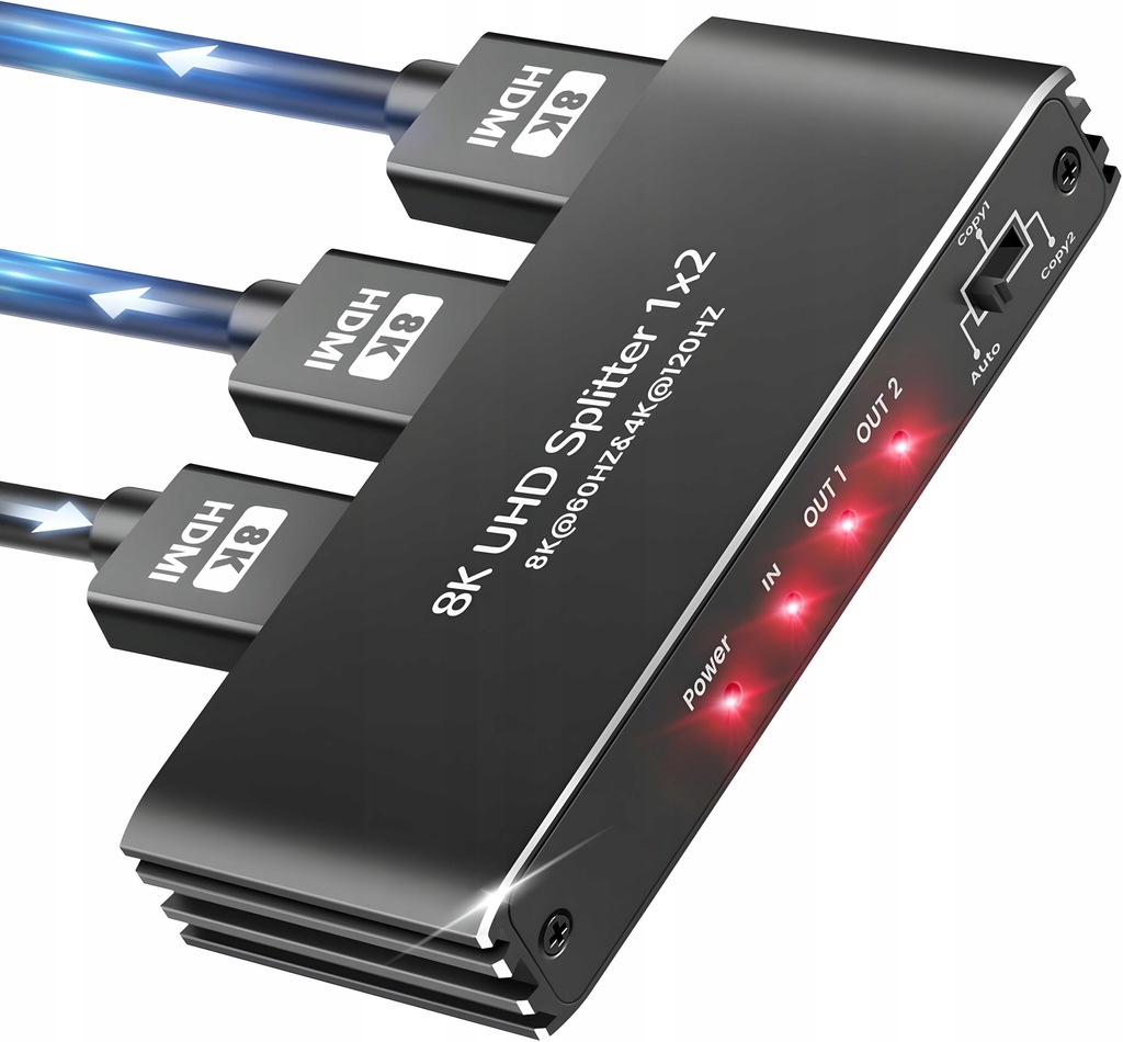 Splitter Hdmi 2.1 1x2 Rozdzielacz Ultrahd Hdcp 2.3 8K60HZ 4K 120HZ 2 Tv