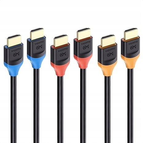Kabel Hdmi 48Gbps 8K Zestaw 3 Kable x 3 m Kolorowe + GRATIS Złącza HDMI - HDMI