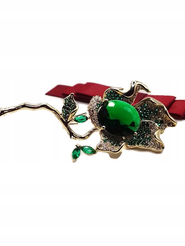 Luxusní Brož Zeleň Zlato 14K Gp Dárek Krabička