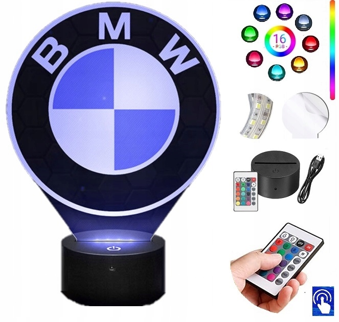

Lampka Nocna Logo Bmw Emblemat 16 Kol. Led Plexido