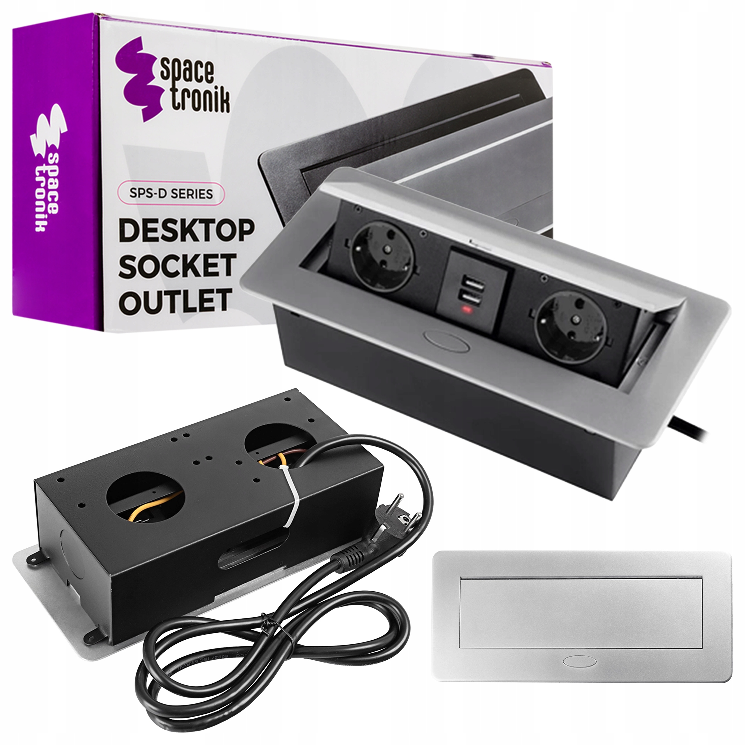 Zásuvka schovaná do desky 2 Usb zásuvky Spacetronik stříbrná