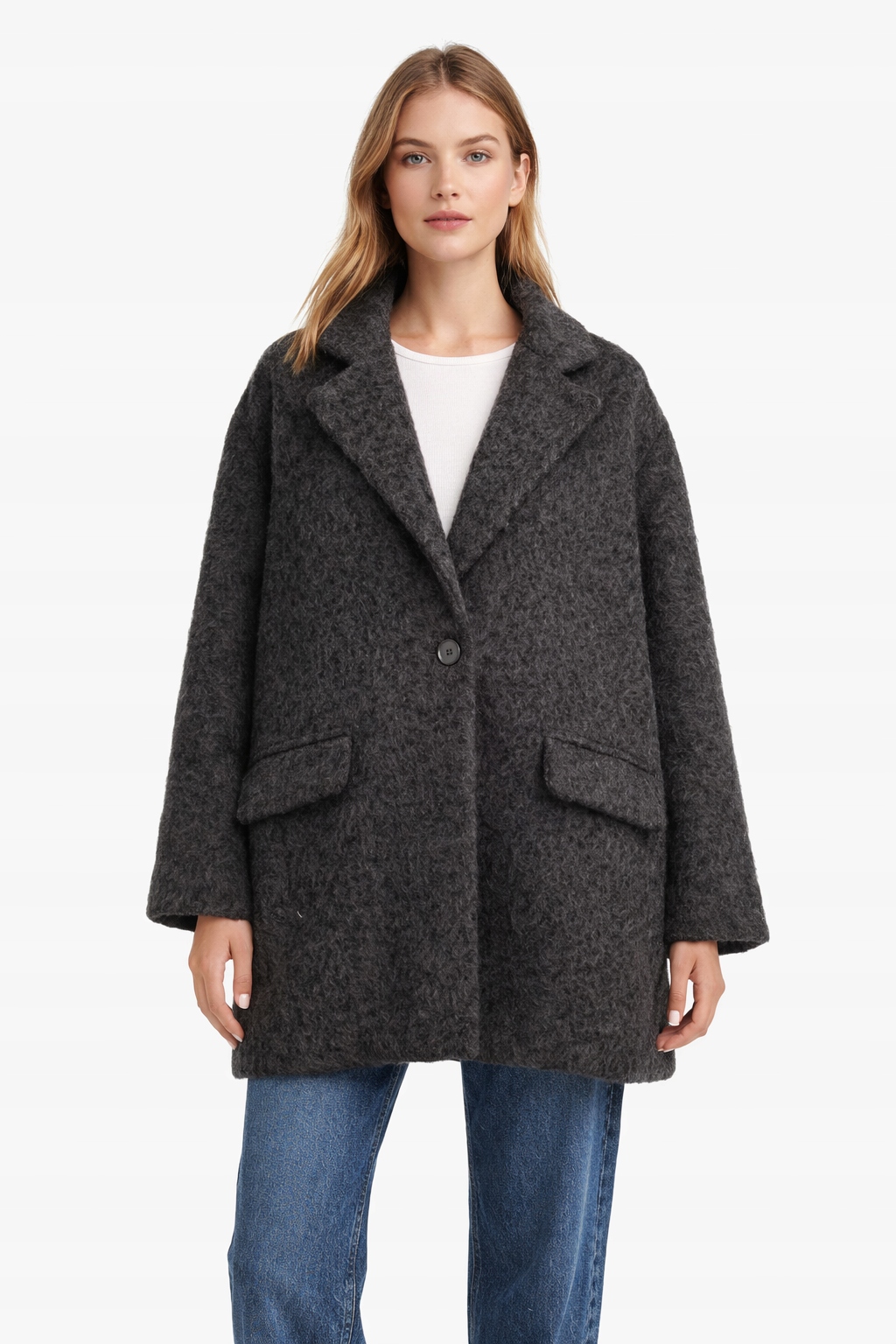 Enter Kabát Klasický S Dlouhým Rukávem Antracitový S Klopou 38 Opa