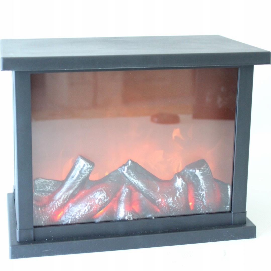 LATARNIA PLASTIKOWA LED LAMPION KOMINEK Z OGNIEM OZDOBNY NA PREZENT