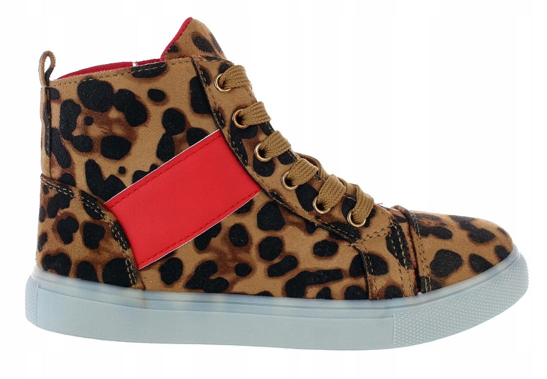 BOTKI BUTY SPORTOWE DZIECIĘCE W PANTERKĘ ZAPINANE NA ZAMEK 6367 roz. 33 Kolor brązowy