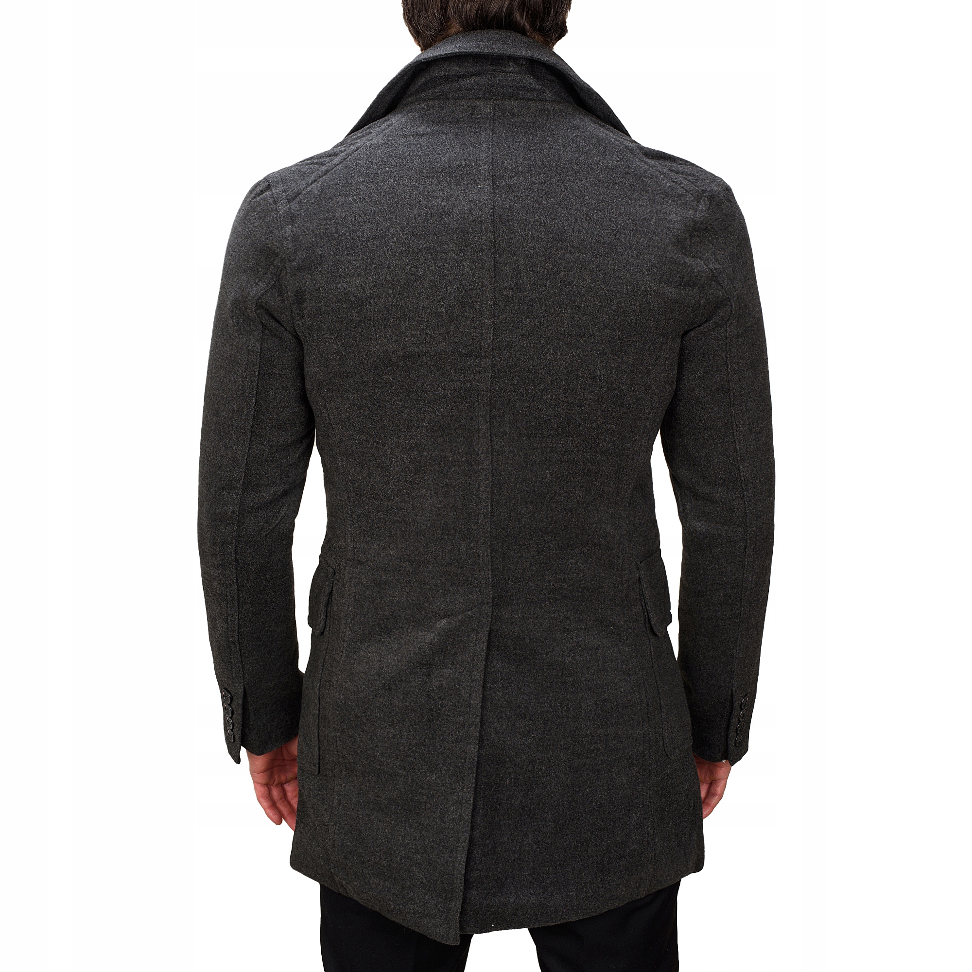 JP1048 r. XL ELEGANCKI DWURZĘDOWY MĘSKI PŁASZCZ Długość do połowy uda