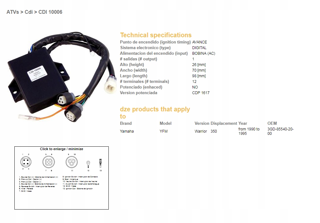 Dze Modul Zapaľovania CDI Yamaha YFM350 Warrior 90-95