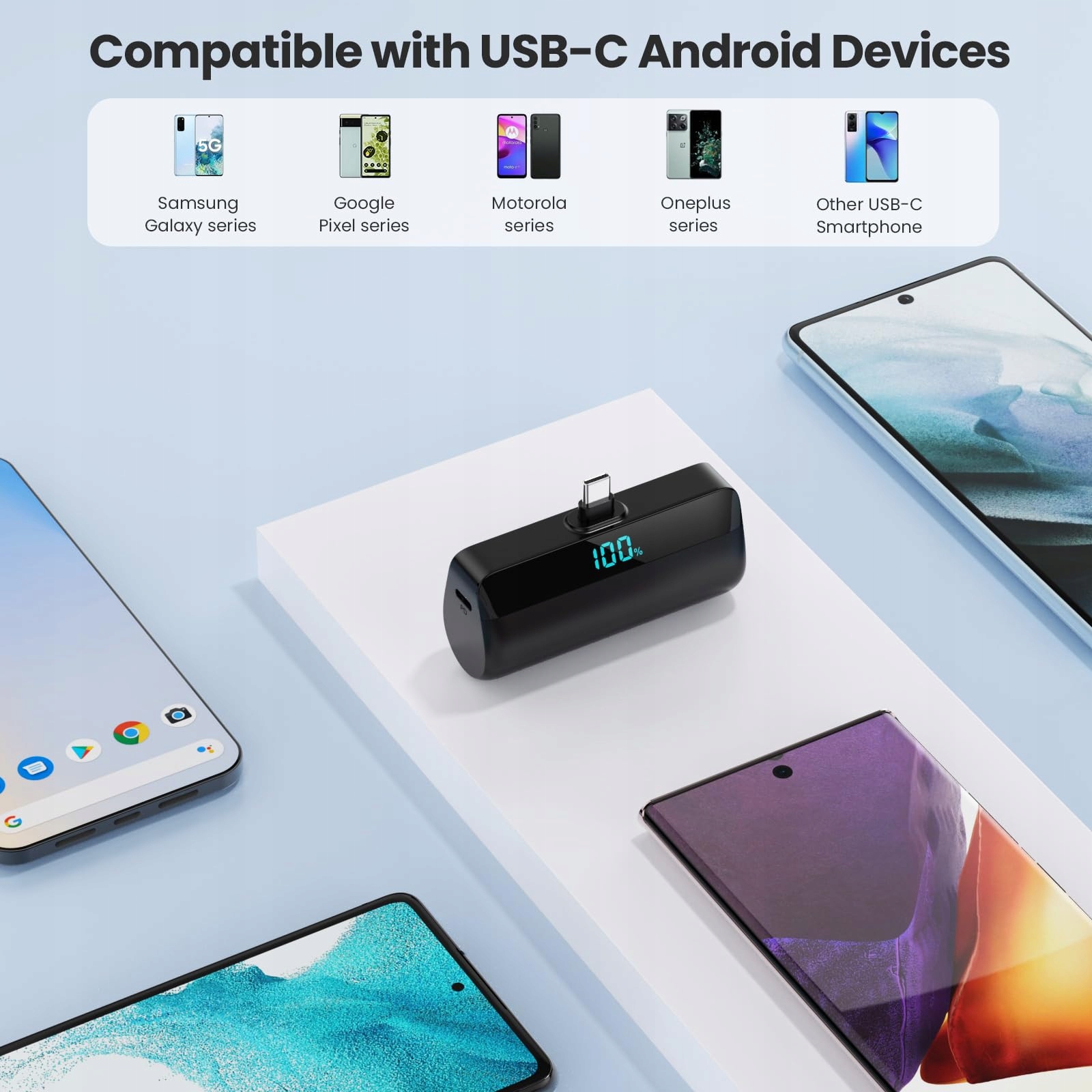FEOB Mini Power Bank 5200mAh Szybkie Ładowanie USB C LCD iPhone Samsung — miniatura 3