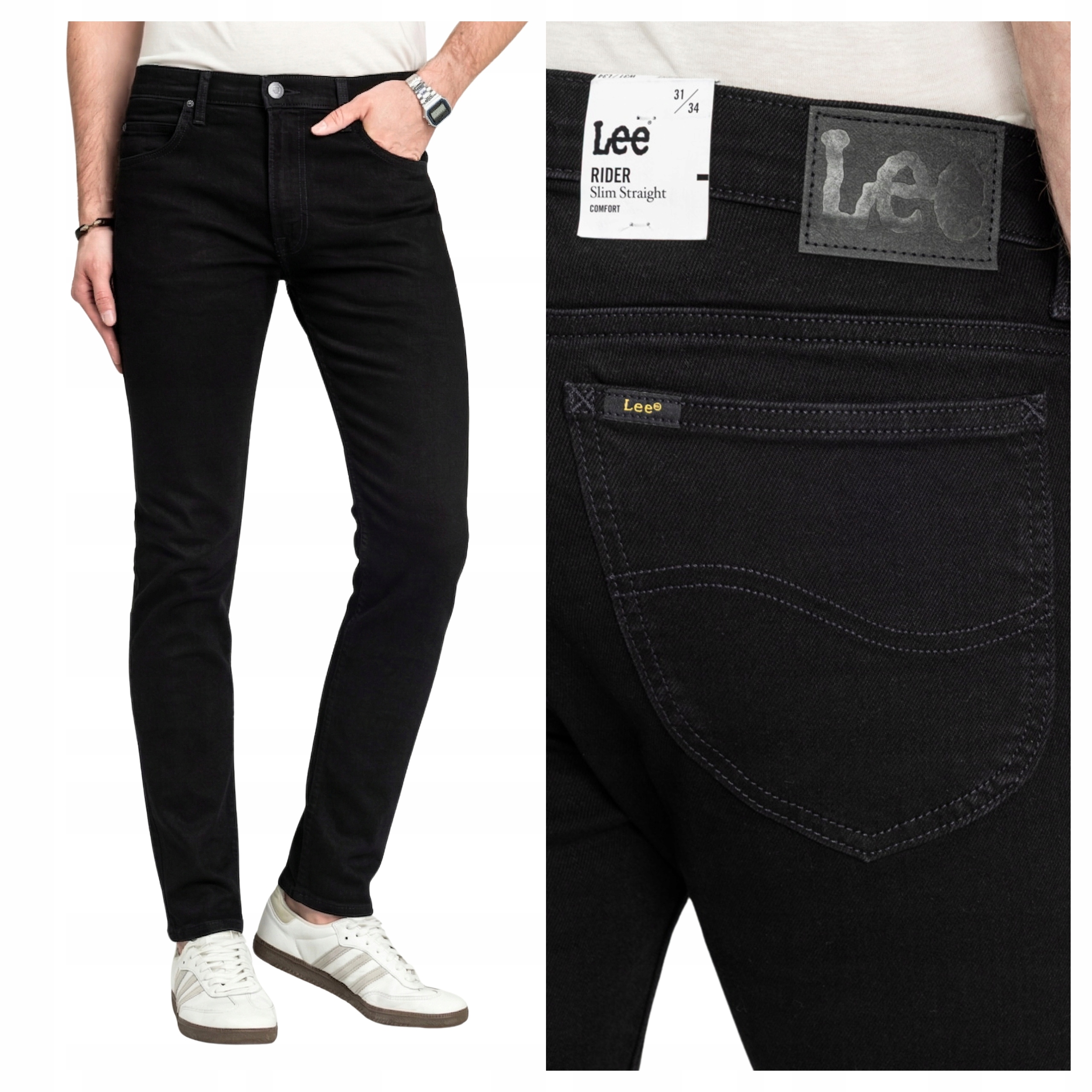 Pánské džínové kalhoty Lee Rider Černé Klasické Přiléhavé W38 L32