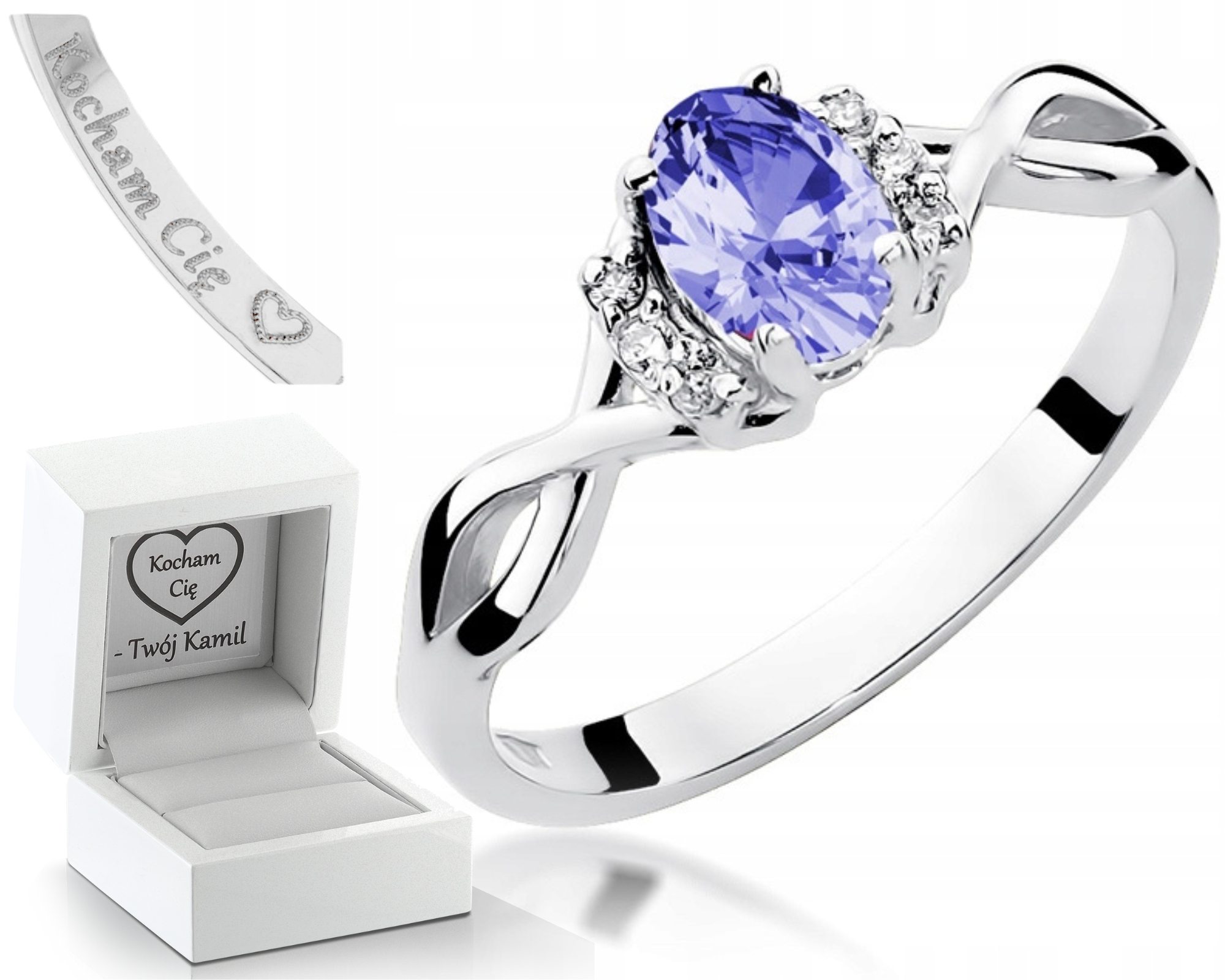 Zlatý Prstýnek Tanzanitové Brilianty Bílé Zlato