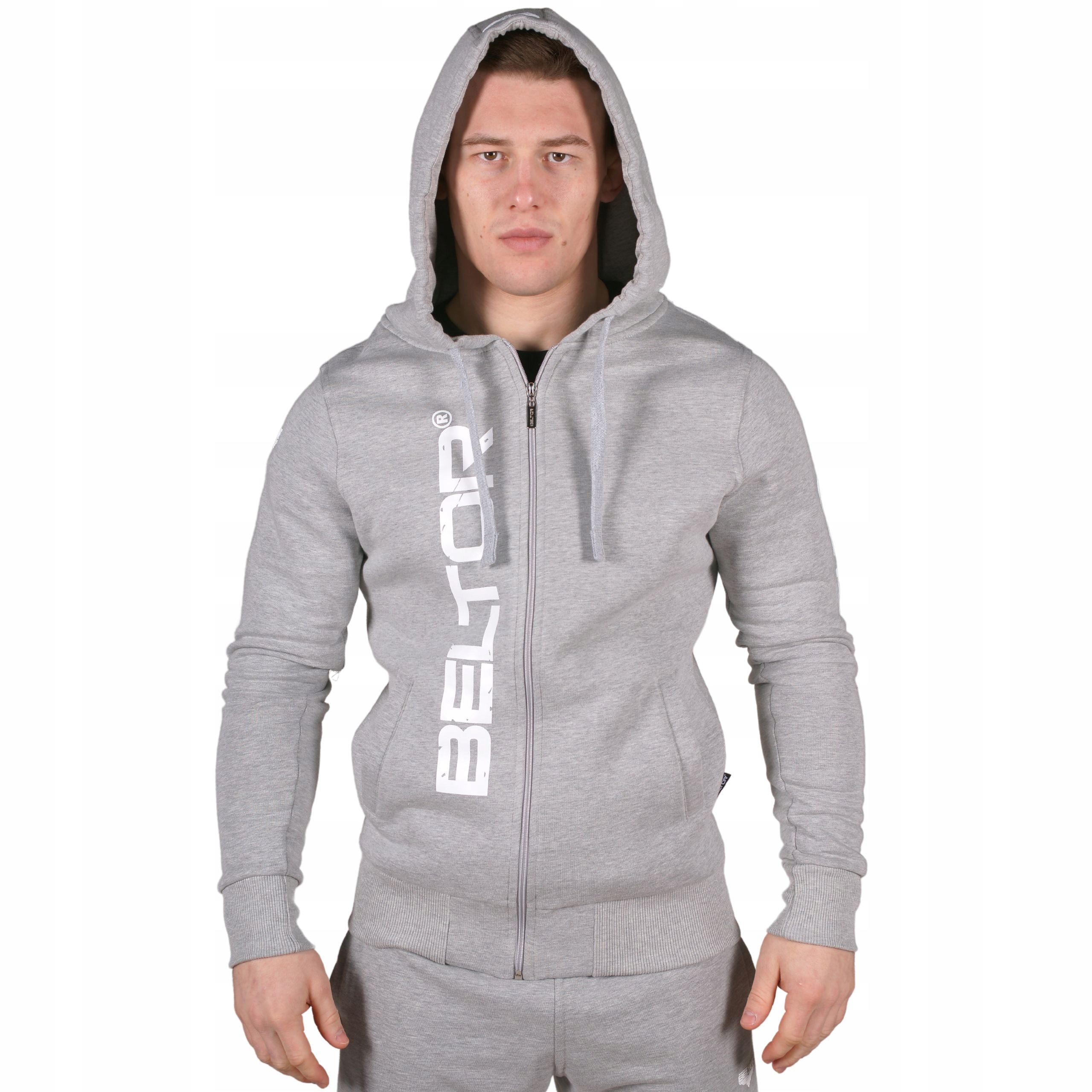 Beltor Bluza Męska Z Kapturem Hoodie Rozpinana Kieszenie Zip Szara XL