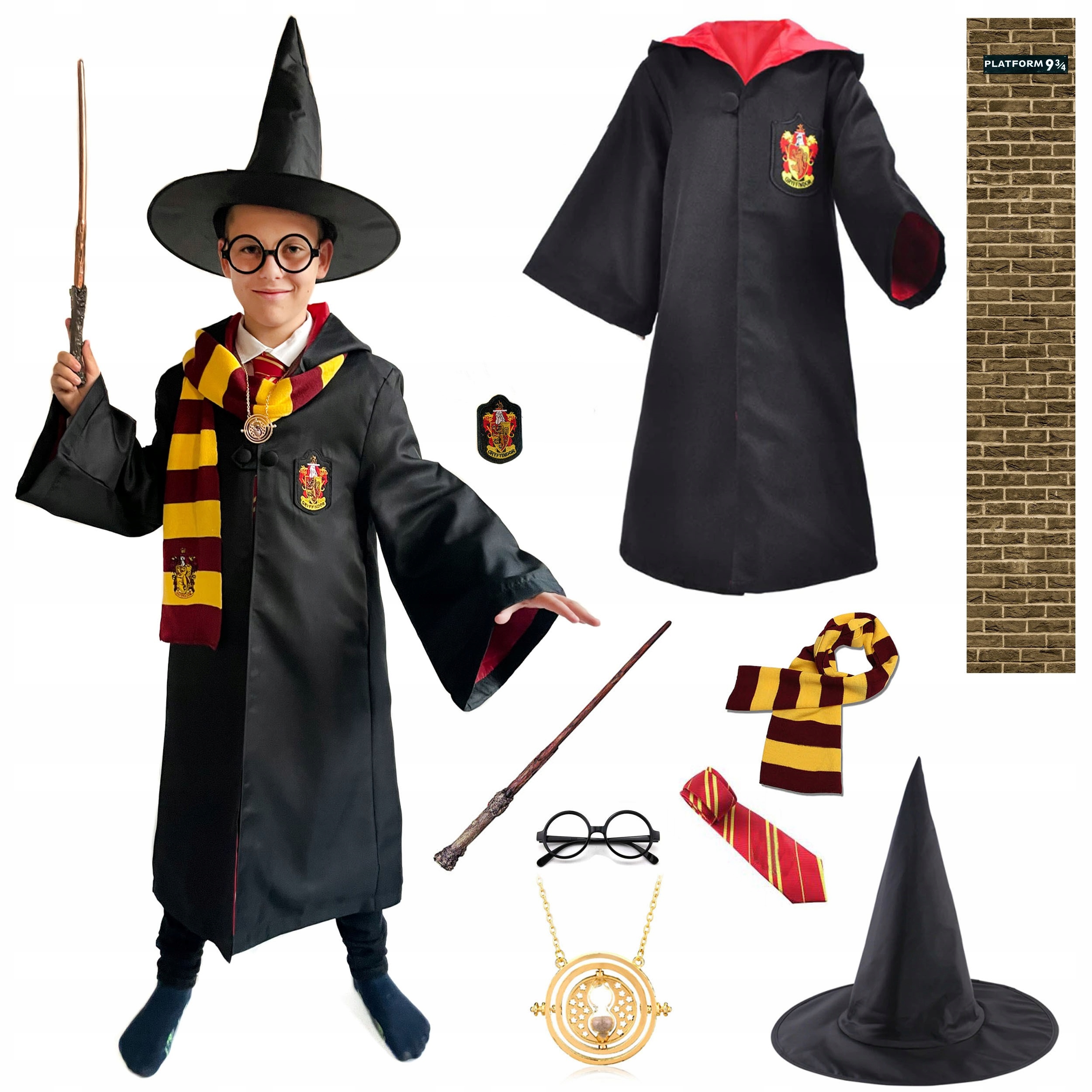 Strój Harry Potter zestaw 12-13 lat plakat Peron 9 3/4 r.152-158