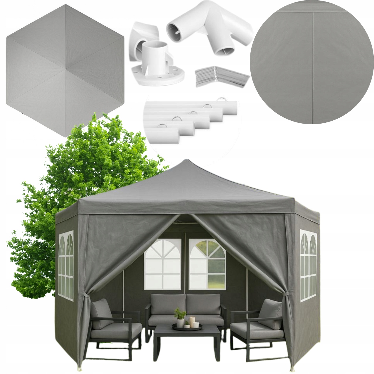 Pawilon Namiot Ogrodowy Altana 2x2x2m Handlowy Imprezowy 6 Ścianek Szary
