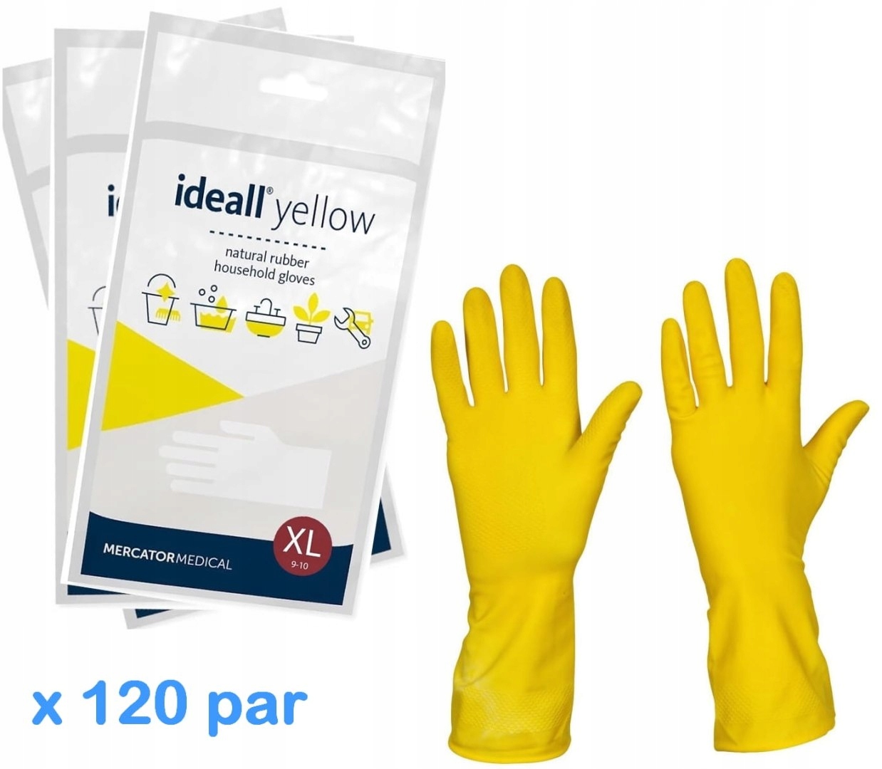 Levně Ekonomické rukavice latexové žluté Ideall Yellow 120 párů (XL 9-10)