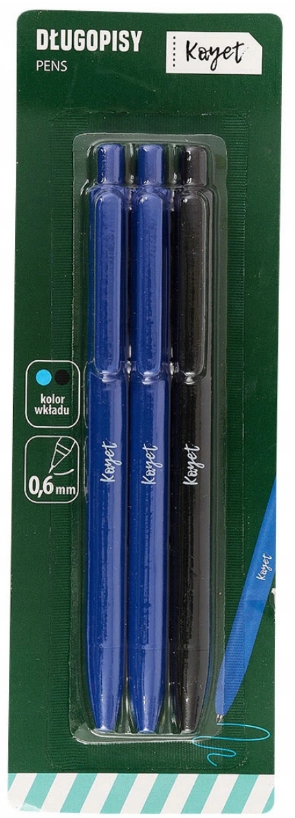 Długopis Kayet 3 szt 2 niebieskie 1 czarny