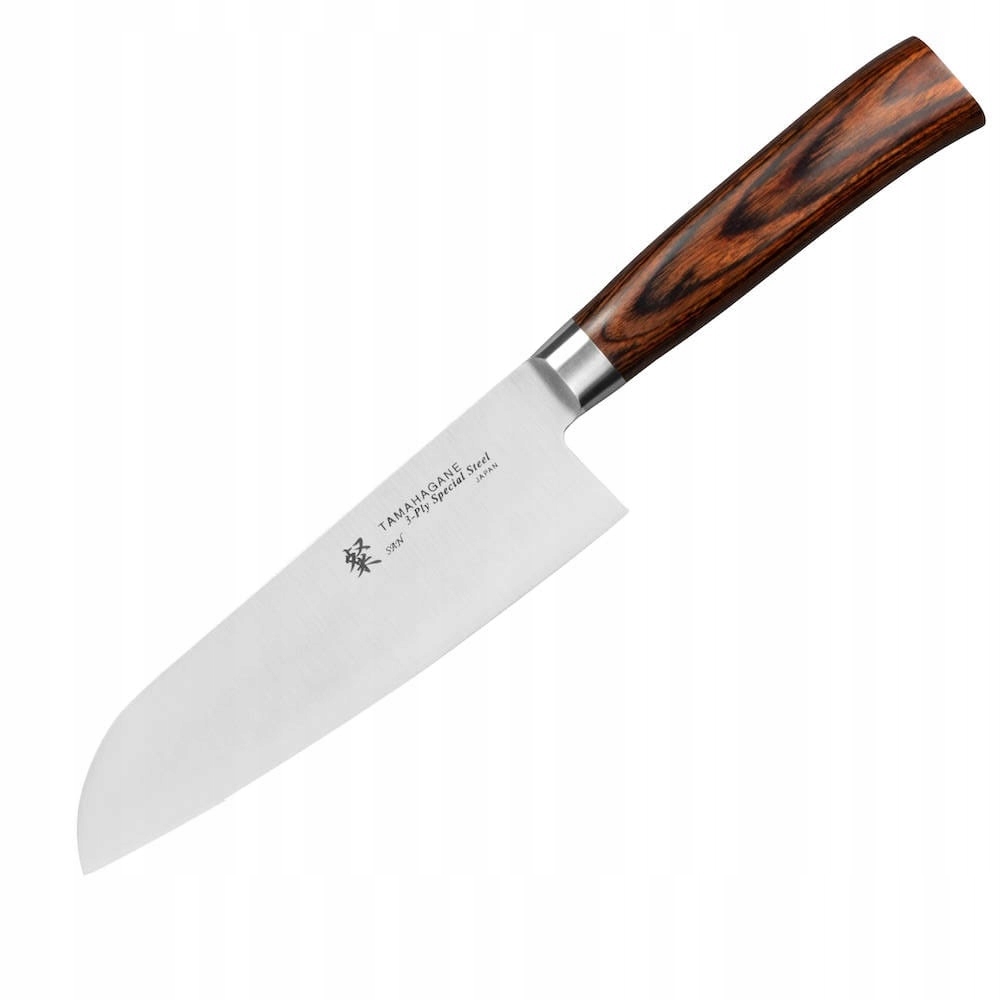 Tamahagane San Brown VG-5 Japonský kuchynský nôž Santoku na zeleninu 17,5 cm