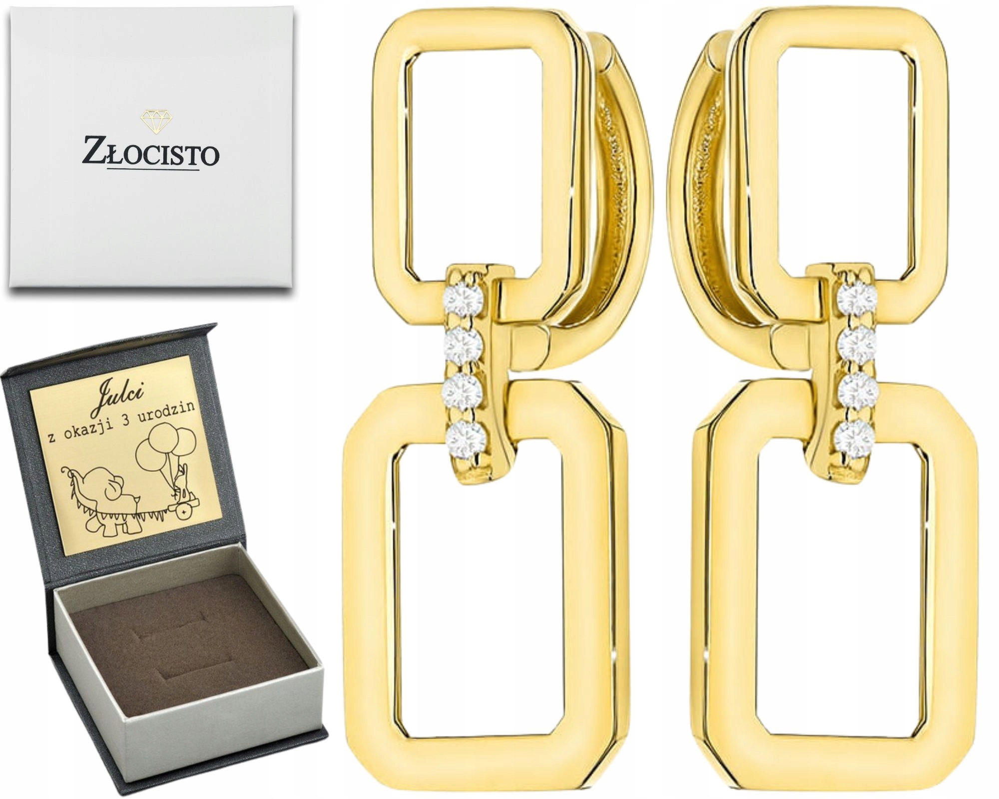 Zlaté Náušnice S Obdélníkovými Závěsy Na Kreolu Zlato 585 Dárek Gravírování