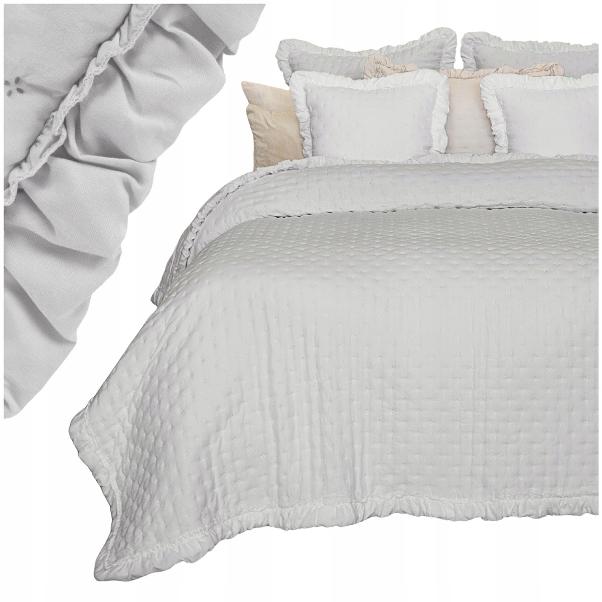 Přehoz na postel gauč 200x220 prošívaný s Volánkem kapa Celia Šedá