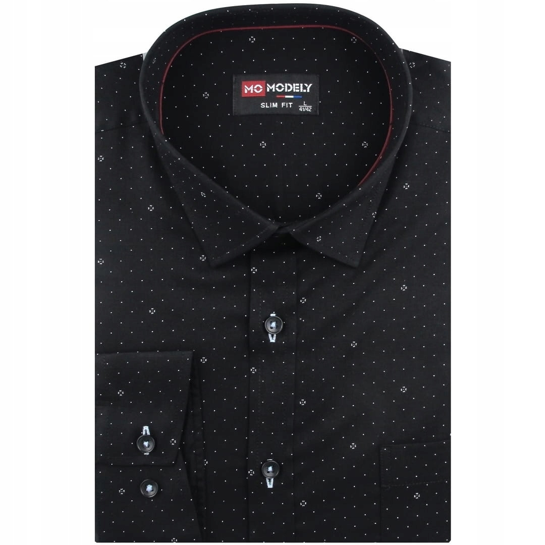 Koszula Męska Wizytowa do garnituru czarna we wzorki kropki J031