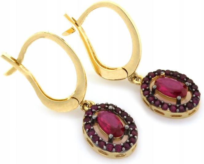 Zlaté náušnice 585 s červenými kameny a černým rhodiem jako dárek 14k