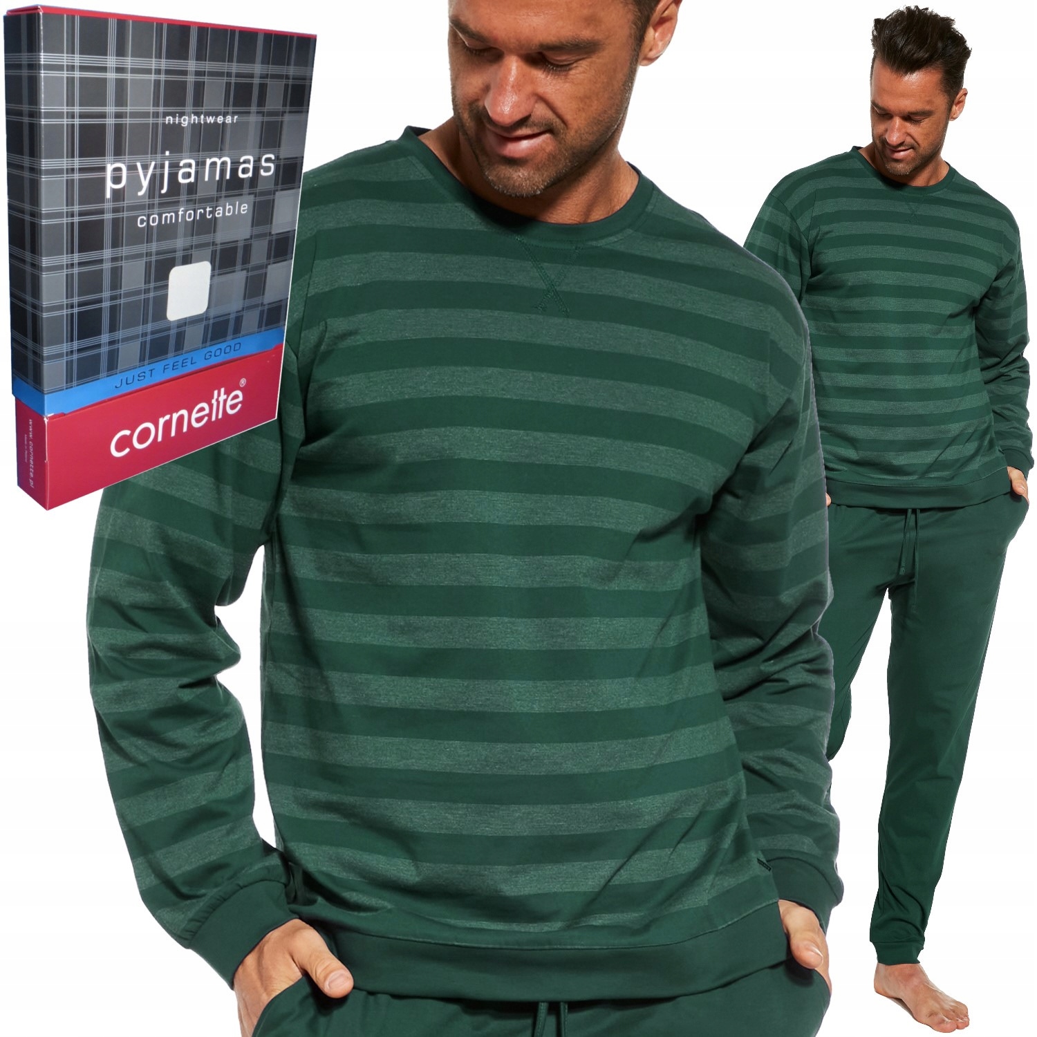 Cornette pánské pyžamo 117/259 Loose 12 proužků lahvově zelená barva XXL