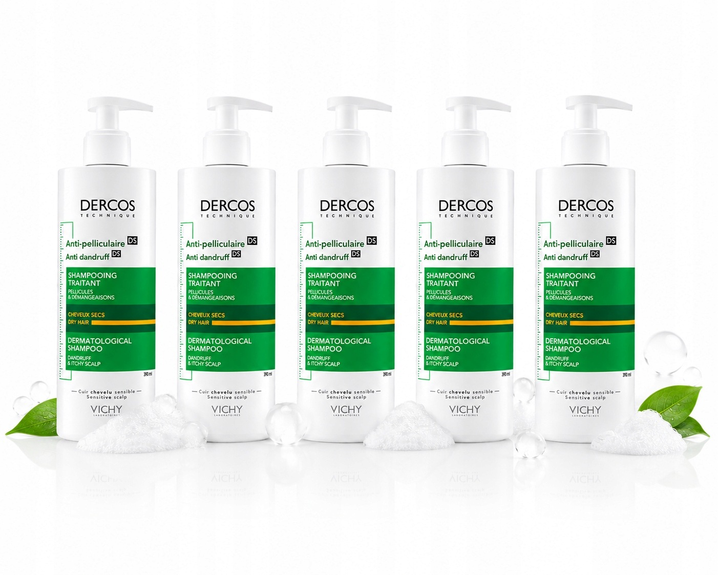 Vichy Dercos Anti-dandruff Ds Szampon Przeciwłupieżowy Zestaw 5 × 390 ML