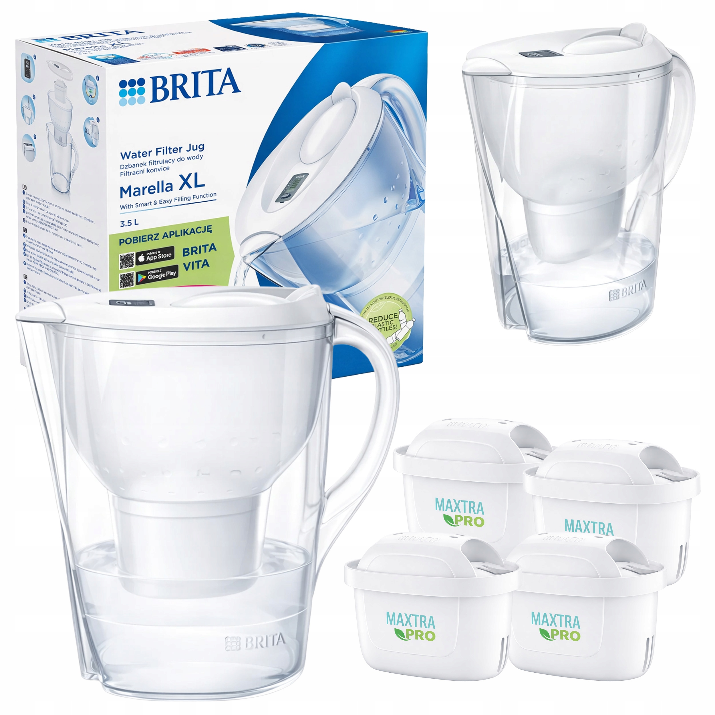 Dzbanek Brita Filtrujący do Wody Marella XL 3,5L 4 Wkłady Maxtrapro Biały